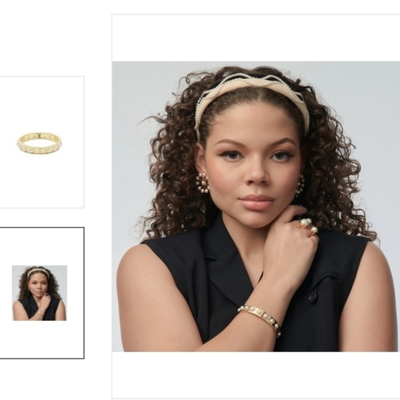 New Lele Sadoughi Bubble Hinged Gold Pearl Cuff Bracelet NWT - Picture 5 of 5